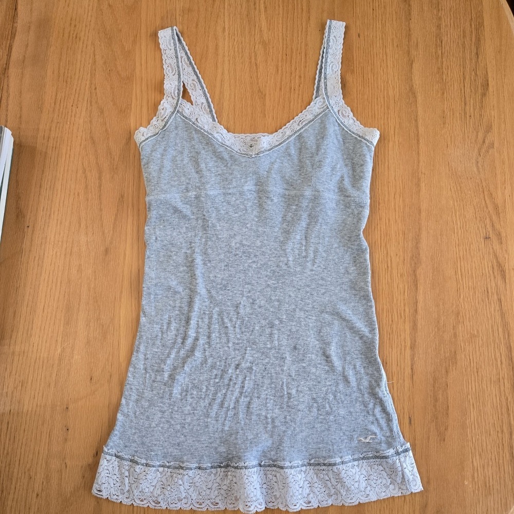 VTG Y2K Grey White Lace Hollister Tank Top Size L  Babydoll Bella Swan Core